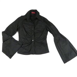 KARTIKA ITALY black trumpet sleeves fitted ruched front Shirt Size S/M (IT 44)
